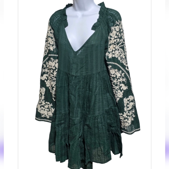 FREE PEOPLE BUNDLE Green Embroidered Boho Dress Small @nessa3119 - Picture 2 of 4